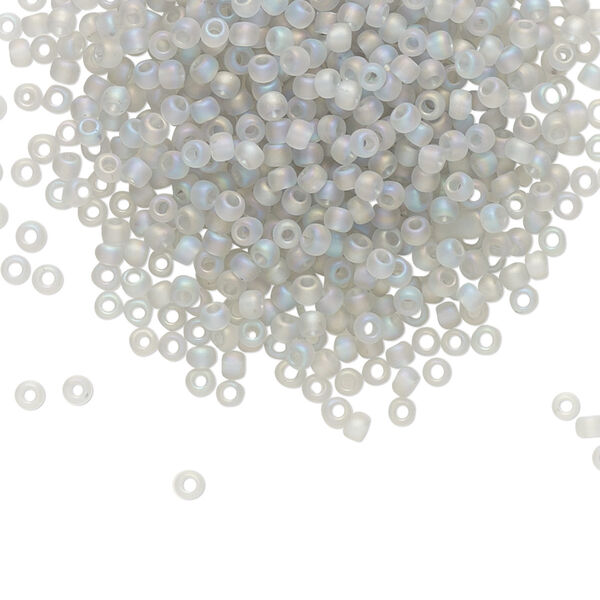 Seed bead, TOHO BEADS®, glass, pkg/7.5g, #11 round, translucent rainbow frosted black diamond (TR-11-176AF). image number 0