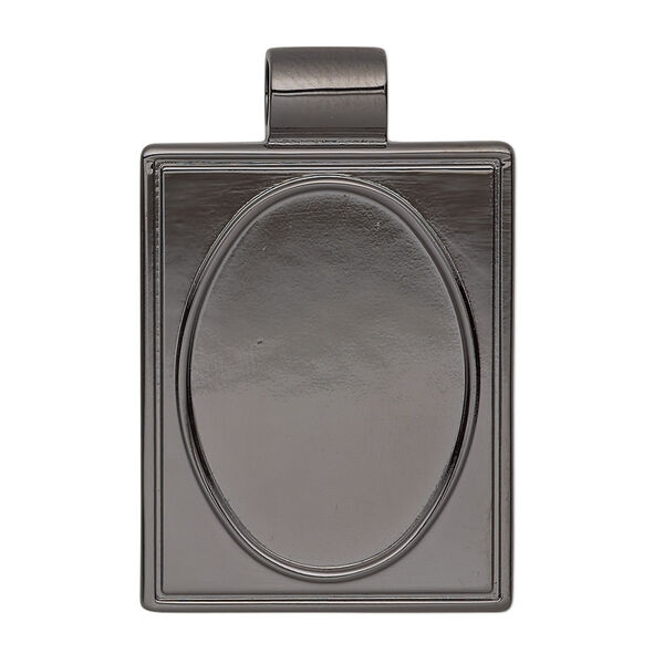 Pendant, gunmetal-plated "pewter" (zinc-based alloy), 38x25mm single-sided rectangle with 25x18mm oval setting and tube bail. Sold individually. image number 0