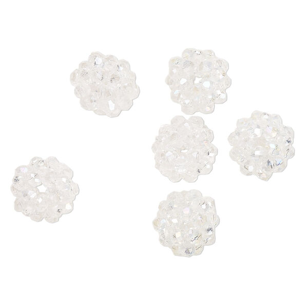 Bead, glass and monofilament, transparent crystal AB, 10mm round. Sold per pkg of 6. image number 0