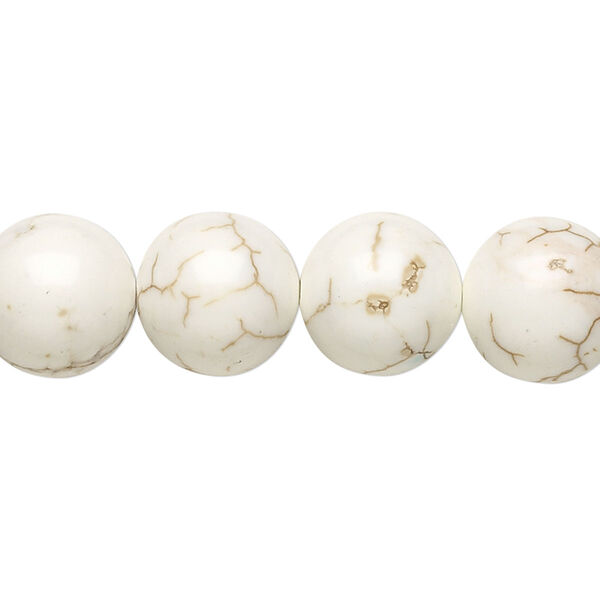 Bead, magnesite (stabilized), white, 12mm round, B grade, Mohs hardness 3-1/2 to 4. Sold per 15-1/2" to 16" strand. image number 0