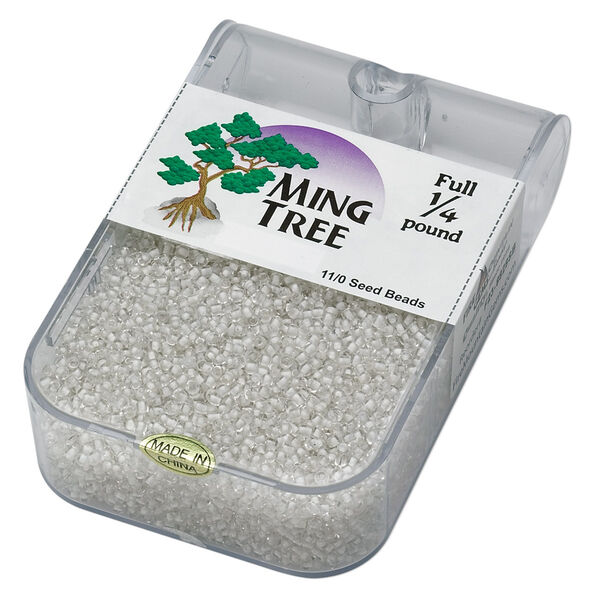Seed bead, Ming Tree™, glass, pkg/1/4 pound, #11 round, transparent color-lined white. image number 0