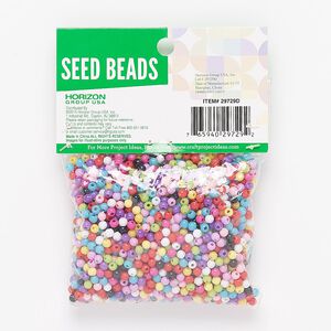 Mix bead, plastic, opaque mixed colors, 4mm round. Sold per 2-ounce pkg, approximately 1,700 beads.