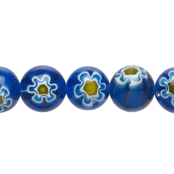 Millefiori glass 1pkg1, round bead 15 inch translucent multicolored 11-13mm image number 0