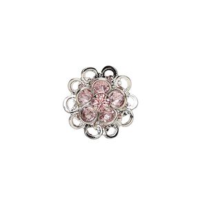 Sew-on 1pk light rose rhodium finish, Crystal Passions® 17mm flower