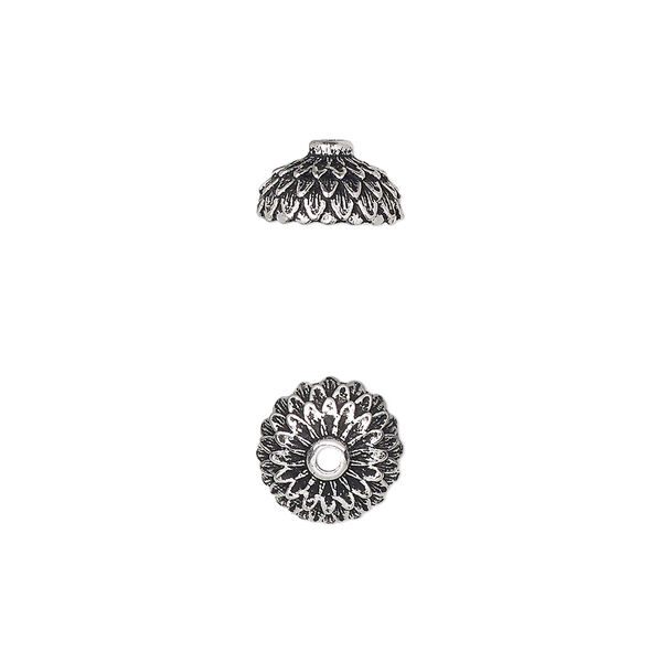 Bead cap, TierraCast®, antique silver-plated pewter (tin-based alloy), 9.5mm round with acorn cap design, fits 8mm bead. Sold per pkg of 20. image number 0