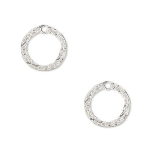 Sterling silver drop, hammered circle, approx. 14mm. Pkg of 2.