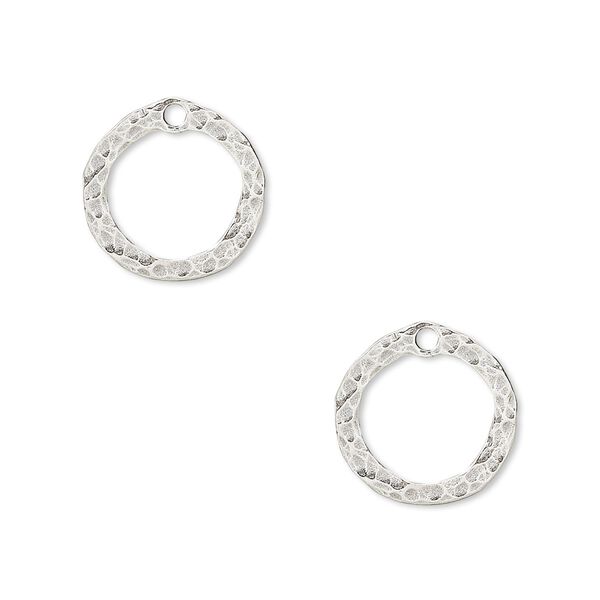 Sterling silver drop, hammered circle, approx. 14mm. Pkg of 2. image number 0
