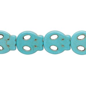 Bead, "turquoise" (resin) (imitation), aqua blue, 15x13mm-16x14mm flat skull. Sold per 15-inch strand.