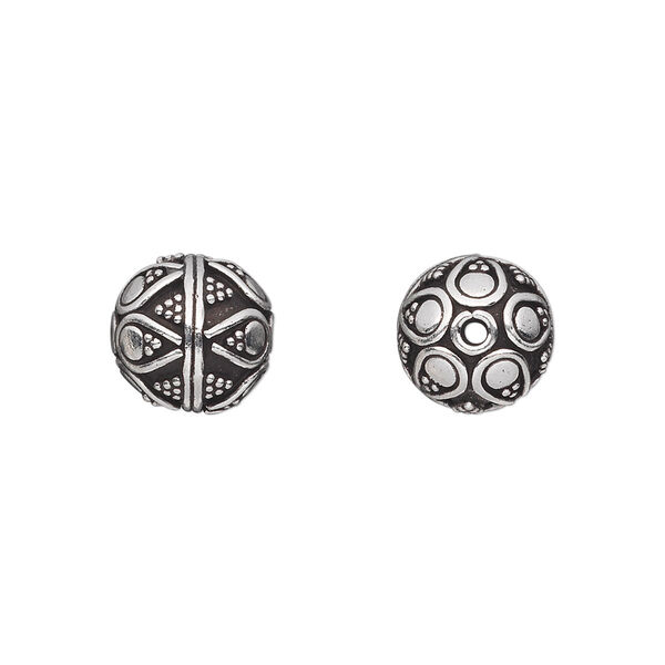 Bead, antiqued sterling silver, 10mm beaded round. Sold individually. image number 0