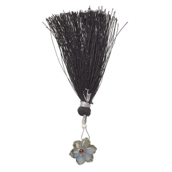 Labradorite / garnet 1pkg1, top-drilled hand-cut 1sided carved flower bead natural, 13mm image number 2