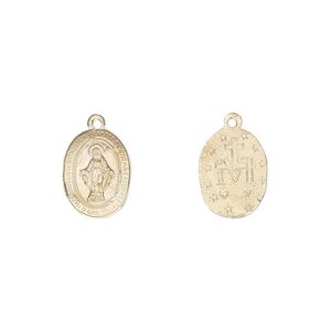 Drop, 14Kt gold-filled, 12x9mm two-sided oval with Mother Mary. Sold individually.