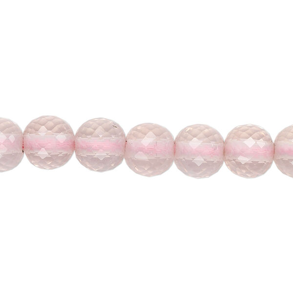 Bead, rose quartz (natural), light, 8mm hand-cut faceted round, B grade, Mohs hardness 7. Sold per pkg of 10. image number 0