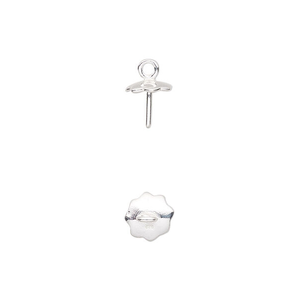 Cup, sterling silver, 8x7mm with 7mm cup and 6mm peg, fits 10-14mm round bead. Sold per pkg of 2. image number 0