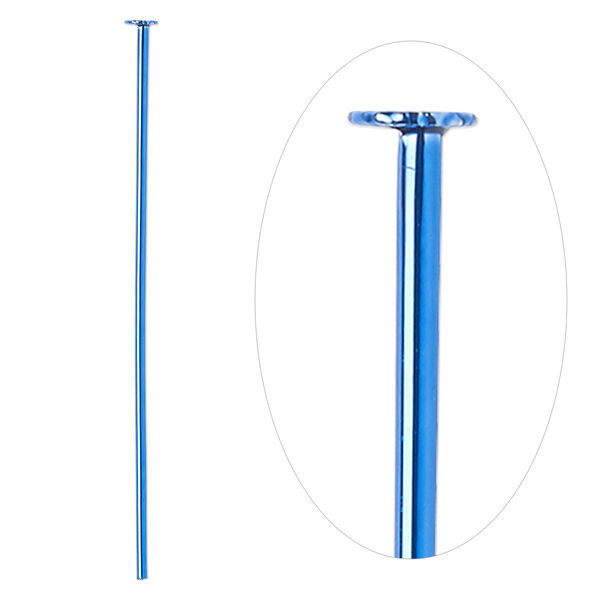 Head pin, electro-coated brass, blue, 1-1/2 inches, 21 gauge. Sold per pkg of 10. image number 0