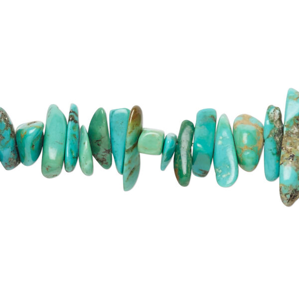 Bead, turquoise (dyed / stabilized), blue-green, extra-large chip, C grade, Mohs hardness 5 to 6. Sold per 15-1/2" to 16" strand. image number 0