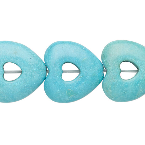 Bead, "turquoise" (resin) (imitation), light blue, 20x20mm open puffed heart with 5x5mm center hole. Sold per 15-inch strand. image number 0
