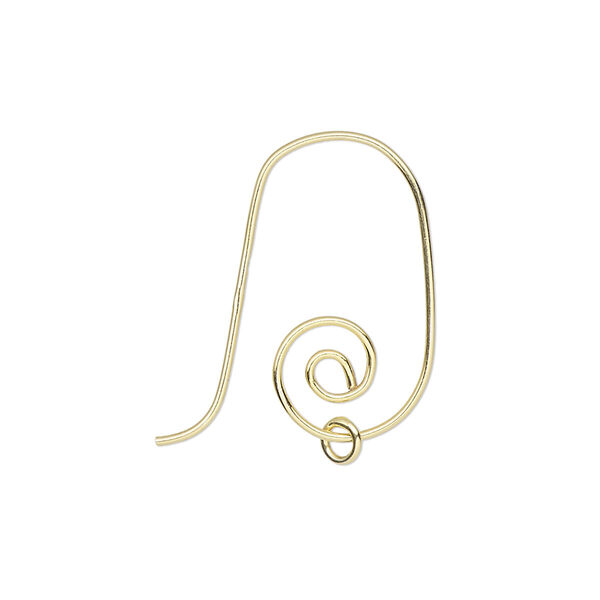 Ear wire, gold-finished sterling silver, 22.5mm spiral fishhook with 3.5mm jump ring, 20 gauge. Sold per pair. image number 0