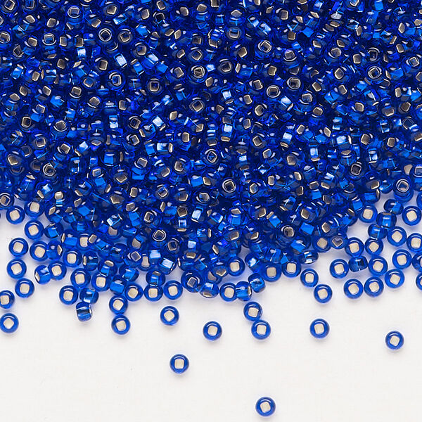Seed bead, Preciosa Ornela Czech glass, pkg/500g, #11 rocaille, transparent silver-lined medium blue, (37080). image number 0