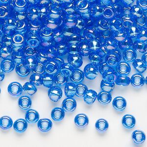 Seed bead, Miyuki, glass, pkg/25g, #6 rocaille, translucent rainbow light blue (RR-261).