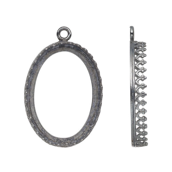 Drop, JBB Findings, gunmetal-plated brass, 27x20mm oval with open back and decorative trim, 25x18mm oval bezel setting. Sold individually. image number 0