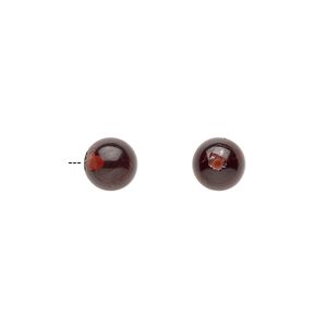 Garnet 1pkg1, half-drilled round bead natural 6mm