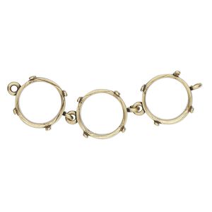 Link, JBB Findings, antique brass-plated brass, 43x12mm with open back and (3) 12mm 4-prong rivoli settings. Sold individually.