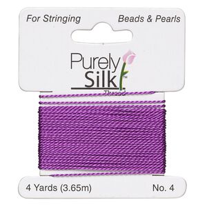 Thread, Purely Silk™, plum, medium-heavy, size #4, 24-pound test. Sold per 4-yard card.