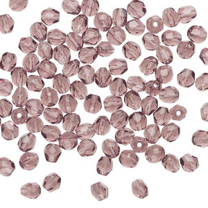 Bead, Czech fire-polished glass 1pkg100, transparent amethyst purple, 4mm faceted round.