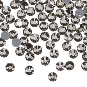 Flat back, Dance With Me™ crystal hotfix rhinestone, black diamond, foil back, 4.6-4.8mm rose, SS20. Sold per pkg of 144 (1 gross).