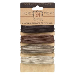 Cord, Hemptique®, hemp, assorted earthy colors, 1mm diameter, 20-pound test. Sold per pkg of (4) 30-foot sections.