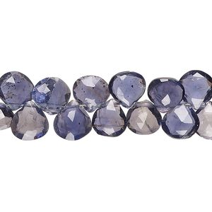 Iolite 1pkg1, hand-cut top-drilled faceted puffed teardrop bead natural 8 inch 7x7mm-9x8mm