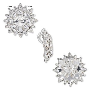 Pendant, Almost Instant Jewelry®, crystals and silver-plated "pewter" (zinc-based alloy), crystal clear, 16.5mm flower with PP32 or SS19 setting and hidden bail. Sold individually.