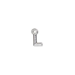 Charm, silver-finished "pewter" (zinc-based alloy), 7.5x5.5mm alphabet letter L. Sold per pkg of 2.