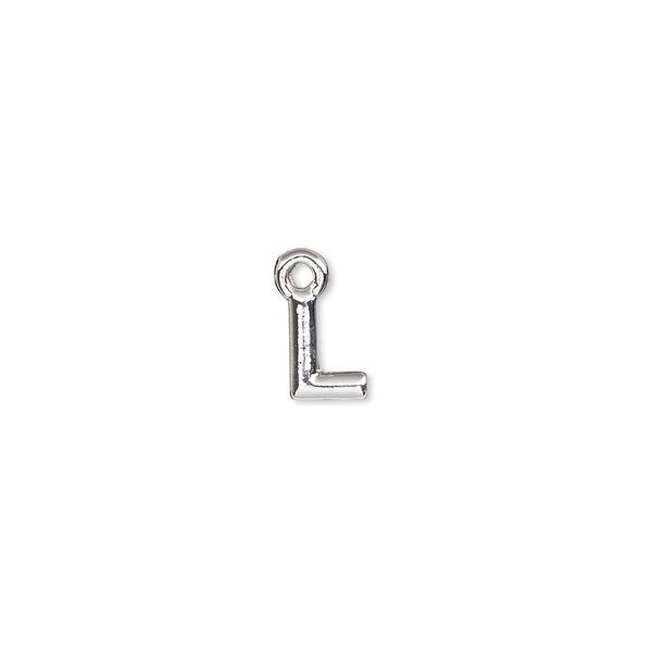 Charm, silver-finished "pewter" (zinc-based alloy), 7.5x5.5mm alphabet letter L. Sold per pkg of 2. image number 0