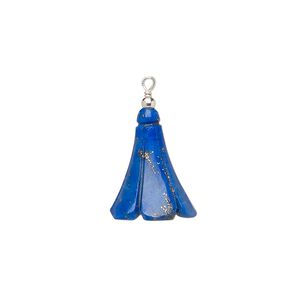 Lapis lazuli / sterling silver 1pkg2, hand-cut flower cone drop natural 15x12mm