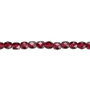 Bead, Czech fire-polished dipped décor glass, garnet red, 4mm faceted round. Sold per 15-1/2" to 16" strand, approximately 100 beads.
