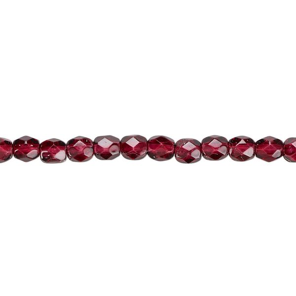 Bead, Czech fire-polished dipped décor glass, garnet red, 4mm faceted round. Sold per 15-1/2" to 16" strand, approximately 100 beads. image number 0
