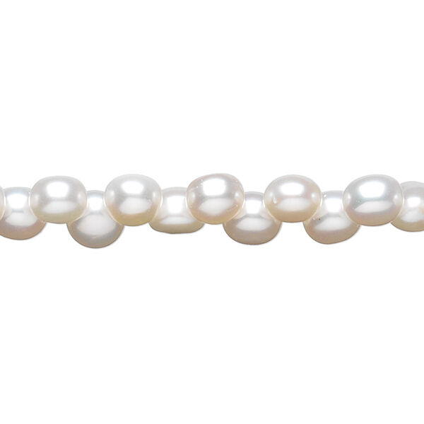 Pearl, cultured freshwater (bleached), white, 6-7mm top-drilled flat-sided round, B grade, Mohs hardness 2-1/2 to 4. Sold per 16-inch strand. image number 0