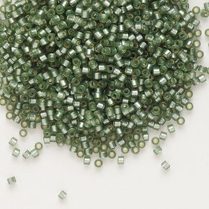 Seed bead, Delica®, glass, pkg/50g, #11 round, translucent semi-matte silver-lined moss green (DB-0689).