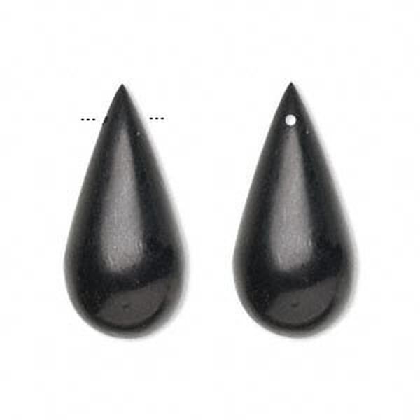 Jet 1pkg2, hand-cut top-drilled teardrop bead natural B grade, 22x10mm-25x12mm image number 0