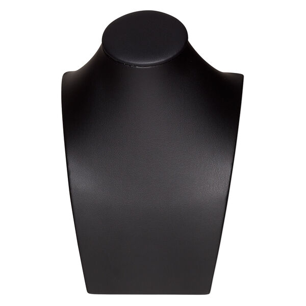 Display, necklace, leather, black, 7 x 5 x 3-1/4 inches with VELCRO&reg; tab on back. Sold individually. image number 0