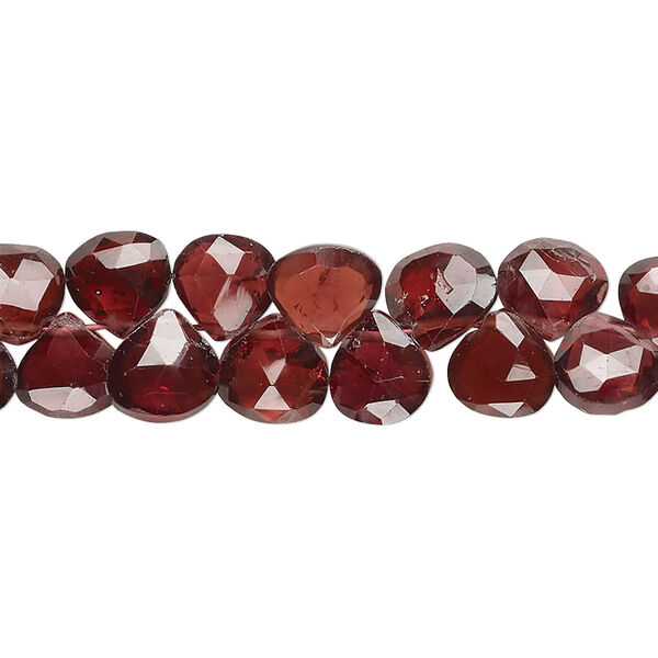 Bead, garnet (natural), 7-8mm hand-cut top-drilled faceted puffed teardrop, B+ grade, Mohs hardness 7 to 7-1/2. Sold per 8-inch strand, approximately 55 beads. image number 0