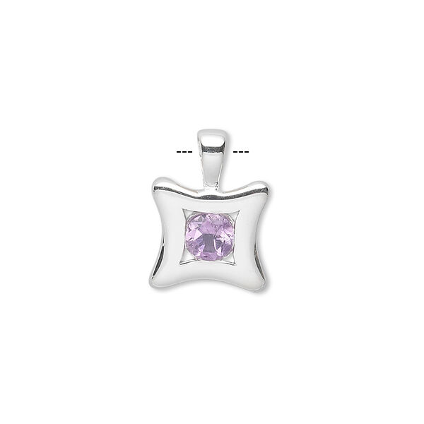 Pendant, amethyst (natural) and sterling silver, 17x12mm curved square with 6mm faceted round. Sold individually. image number 0