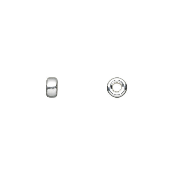 Bead, sterling silver, 5x3mm smooth flat rondelle. Sold per pkg of 20. image number 0