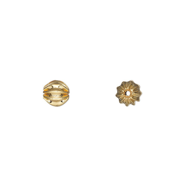 Bead, gold-plated brass, 6mm corrugated round. Sold per pkg of 20. image number 0