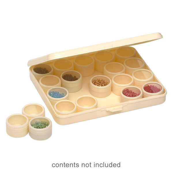 Organizer, plastic, cream and clear, 6-1/2 x 5-1/4 x 1 inches with 20 vials. Sold individually. image number 0