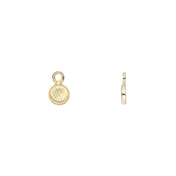 Drop, gold-plated brass, 5mm round with beaded edge and 4mm round bezel setting. Sold per pkg of 24. image number 0