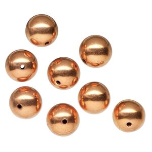 Bead, shiny copper, 12mm hollow round. Sold per pkg of 8.