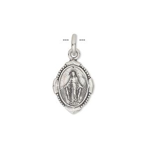Drop, antiqued sterling silver, 15x12mm oval with the Virgin Mary. Sold individually.