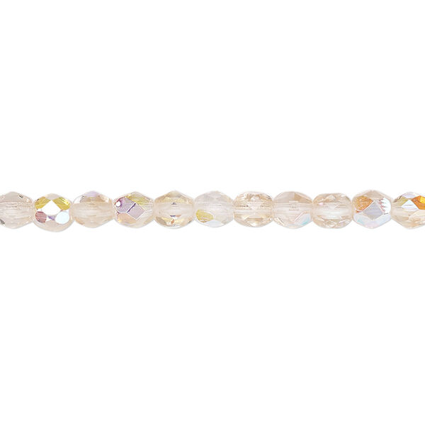 Bead, Czech fire-polished glass, two-tone, crystal/rose AB, 4mm faceted round. Sold per 15-1/2" to 16" strand. image number 0